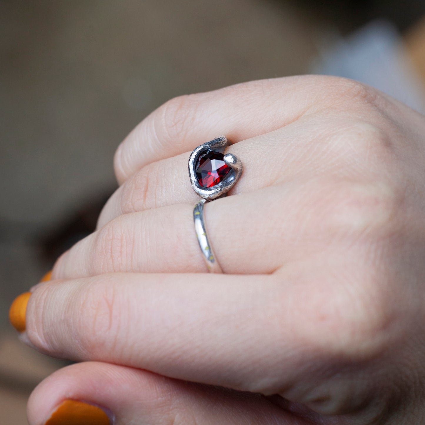 Snake Ring with Raja Garnet